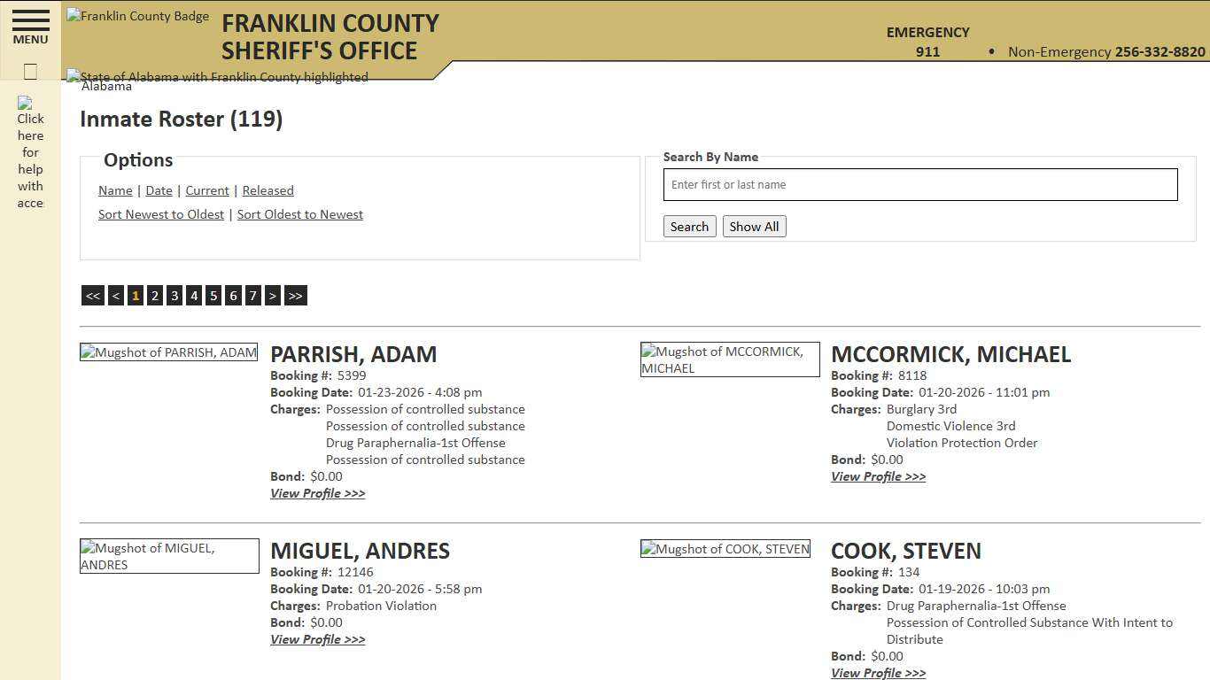 Inmate Roster - Current Inmates Booking Date Descending - Franklin County AL Sheriff's Office